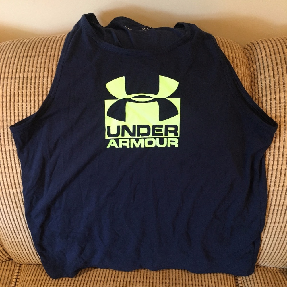 Men's Large UNDER ARMOUR Blue/Neon Green Tank Top